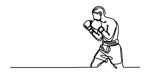 One continues line drawing of boxer, Boxing Stance Illustration: Ready for Combat