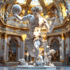 Classical Marble Sculpture of Athletic Figure in Ornate Interior