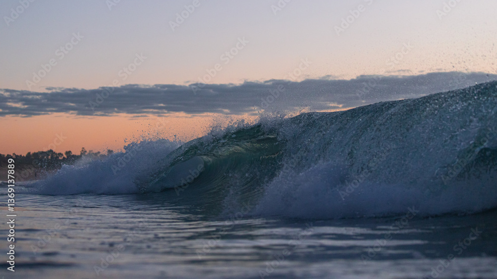 Canvas Prints wave barrel at the beach in the morning.