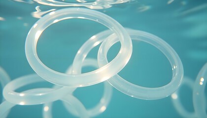 a group of plastic rings floating in the water