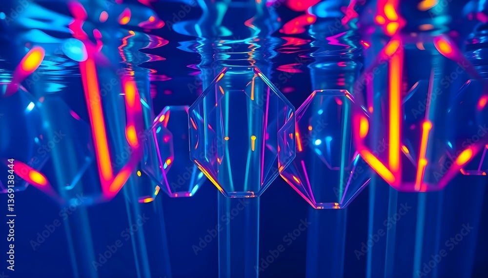 Wall mural a group of colorful lights reflecting off of each other