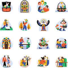 Fototapeta premium Set of Flat Style Easter Celebration Illustrations