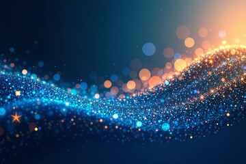 Elegant blue and gold glitter wave design with abstract sparkles, blue, background, wave