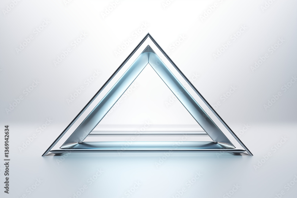 Poster a minimalist rendering of a layered triangle structure against a gradient background, with blue hues