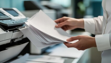 Person Using Copier to Print Documents in Office Setting