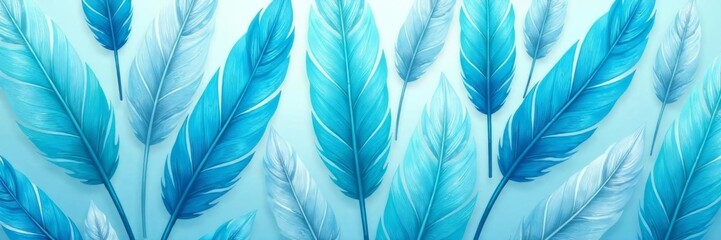 Fototapeta premium Elegant seamless pattern of soft feathers with beautiful ombre effect in shades of blue and turquoise, turquoise, seamless