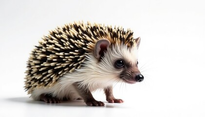 Obraz premium Adorable hedgehog, completely alone, against bright white , photography, fauna, prickles