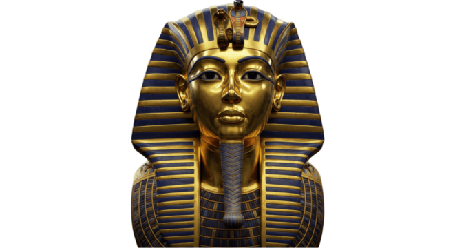 Golden Pharaoh Mask isolated on transparent png background