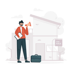 House for sale property marketing agent character vector design