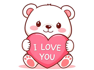 Adorable Cute Teddy Bear Holding Heart with I Love You Message