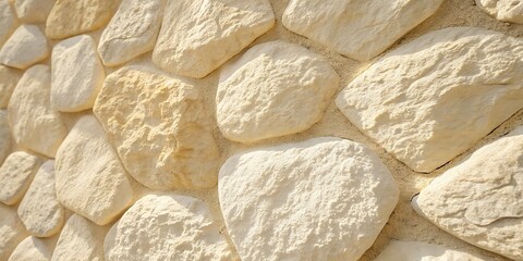 Close-Up of Textured Stone Wall with Natural Beige Rock Pattern