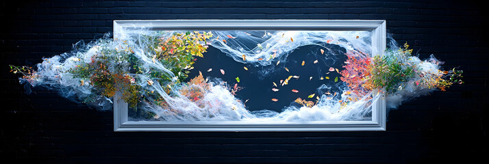 Colorful Explosion from a Framed Image on Dark Background