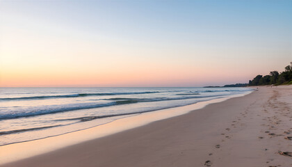 Obraz premium Empty Serene Beach at Sunrise with Calm Pastel Colors