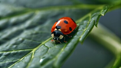Obraz premium Ladybug on a Leaf Nature s Tiny Jewel in Vibrant Green Close up Shot