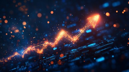 Obraz premium Digital Business Growth Arrow on Dark Blue Background for Investment Success
