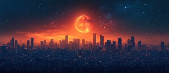 Crimson Moon over City Skyline