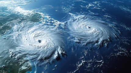 Dual Tropical Cyclones Over Ocean Satellite Image