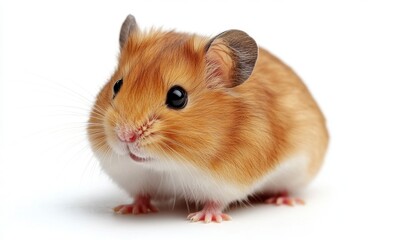 Golden Hamster Adorable Portrait on White Background Cute Rodent with Brown Fur Tiny Eyes and Isolated Studio Shot