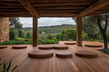 A serene wellness retreat featuring an installation of suspended ceramic discs creating soft acoustic effects