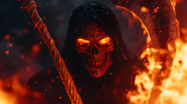 Infernal Grim Reaper: Embodiment of Death in Fiery Embrace