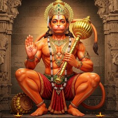 Divine Lord Hanuman Ji Statue Photo 4K HD, Sankat Mochan Inspired Hanuman Ji Image, Powerful Hanuman Ji Blessing Pose