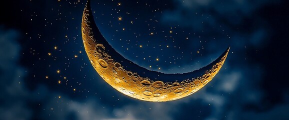 Fototapeta premium Golden Crescent Moon Night Sky