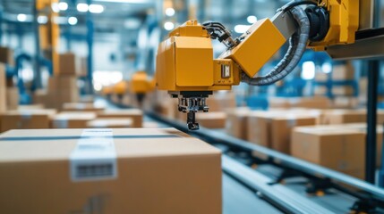 A close-up of an industrial barcode printer used in logistics.