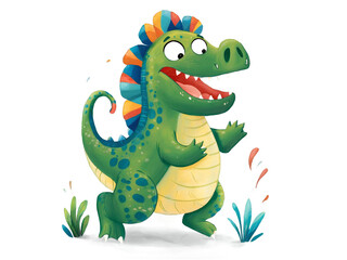 Fototapeta premium Cheerful Herrerasaurus Baby Illustration, A Playful Cartoon Dinosaur Ready for Fun and Adventure in a Vibrant and Engaging Scene