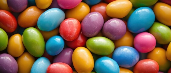 Obraz premium Colorful candy eggs scattered on a surface