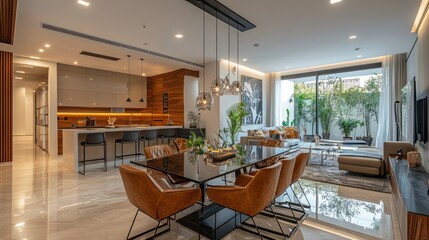 Fototapeta premium Modern and Stylish Open Concept Living Room and Kitchen Design