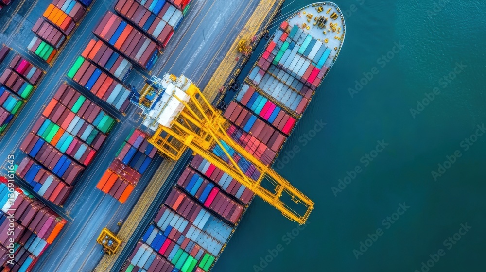 Aufkleber a container ship unloading goods at a busy port for logistics processing.