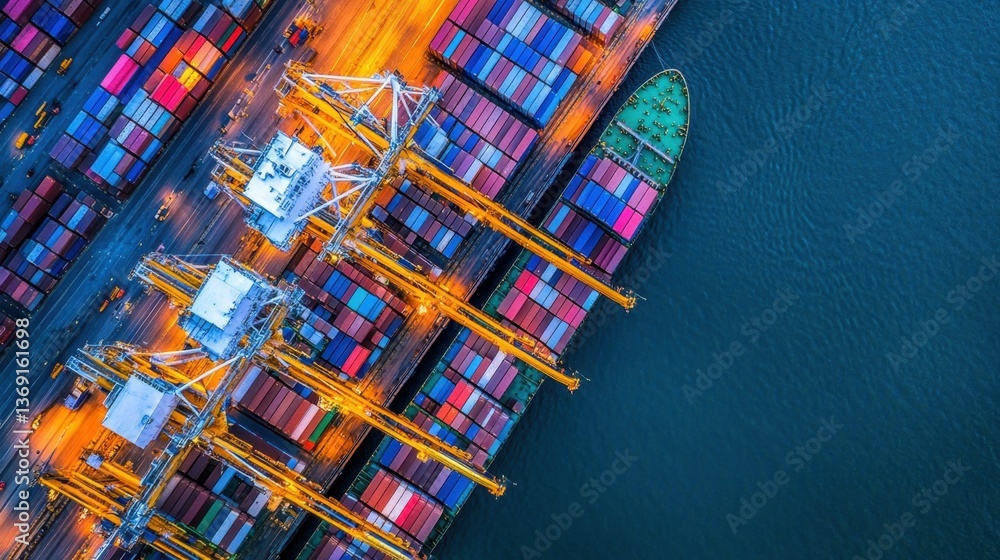 Aufkleber a container ship unloading goods at a busy port for logistics processing.