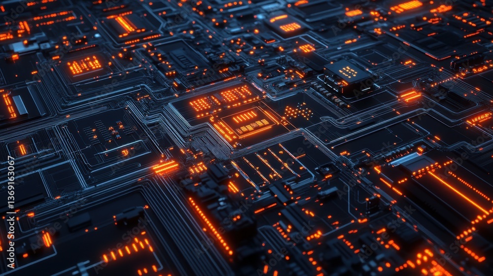 Aufkleber a factory assembly line producing high-tech circuit boards and microchips.