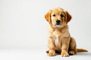 Golden Retriever puppy against white backdrop, puppy, picture, playful