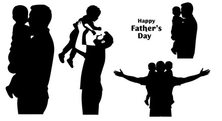 Father's Day Black Vector Silhouette on White Background | Family Celebration Illustration | Dad & Child Bond | Minimalist & Editable Design