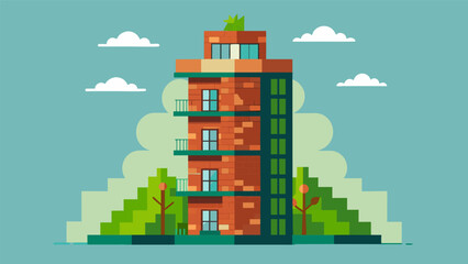 Naklejka premium A towering brick building surrounded by layers of vertical gardens a creative solution for urban residents with limited space.. Vector illustration