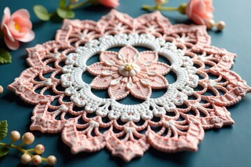 Obraz premium Intricate floral lace doily, delicate embroidery, textile, delicate