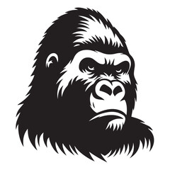 Fototapeta premium Gorilla silhouette black and white vector icon
