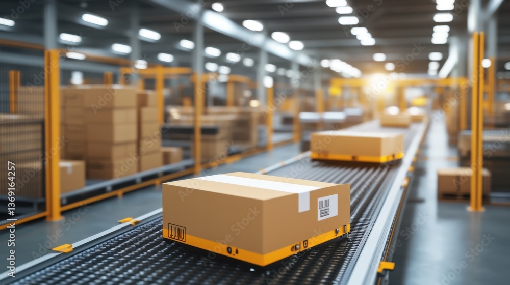 Poster a fully automated material handling system transporting goods in an industrial setting.