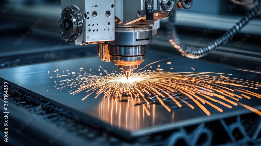 Poster a fully automated steel cutting machine processing large metal sheets with precision.