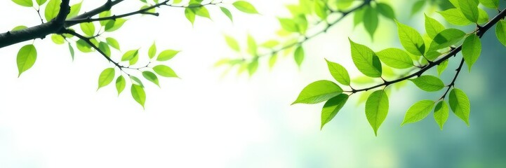 Isolated branches with leaves on white background with misty atmosphere, foliage, tree, mystical