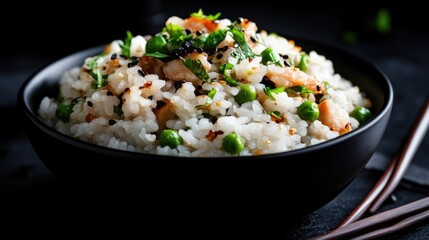 Delicious savory rice dish with chicken and peas