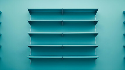 Empty Minimalist Shelves on a Calm Blue Wall in Modern Space