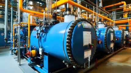 A high-efficiency industrial boiler generating steam for energy production.