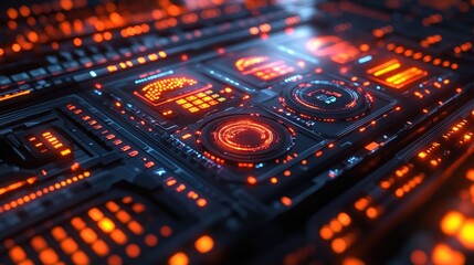 Obraz premium Futuristic circuit board interface with glowing displays