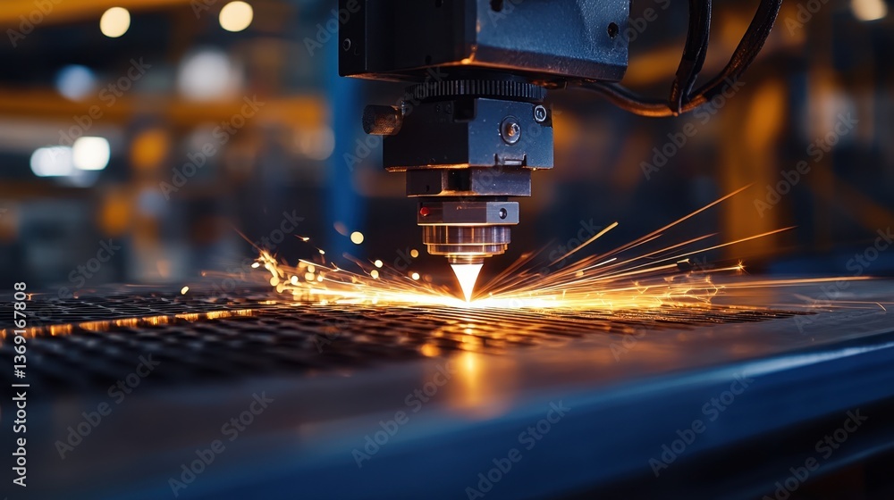 Poster a high-speed robotic laser engraving machine etching patterns on metal.