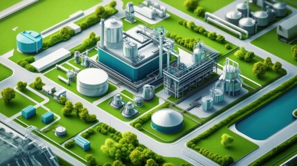 A high-tech energy-efficient industrial plant powered by smart grid technology.