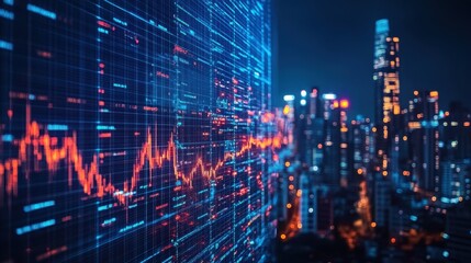 Fototapeta premium Night Cityscape with Dynamic Data Visualization