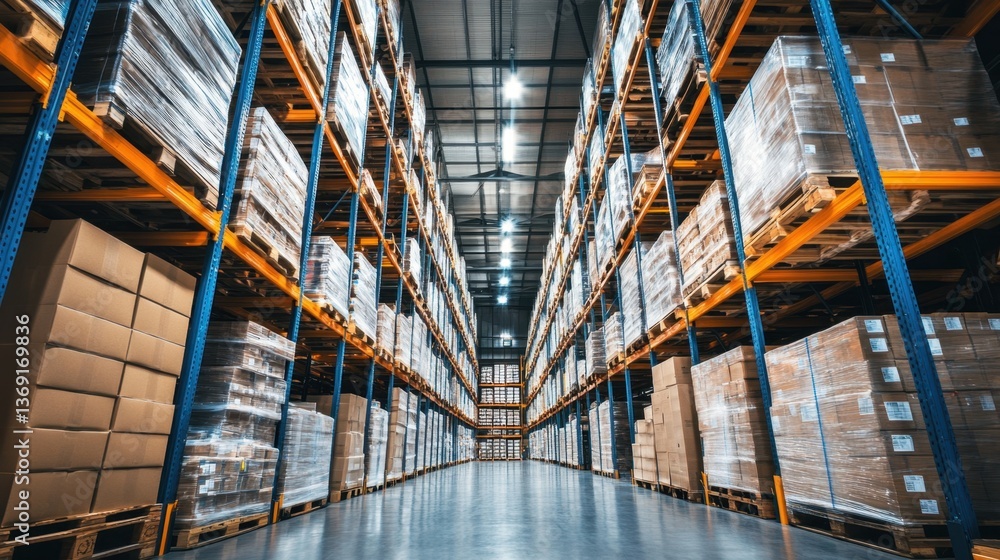 Aufkleber a large warehouse with goods stored systematically for faster logistics operations.