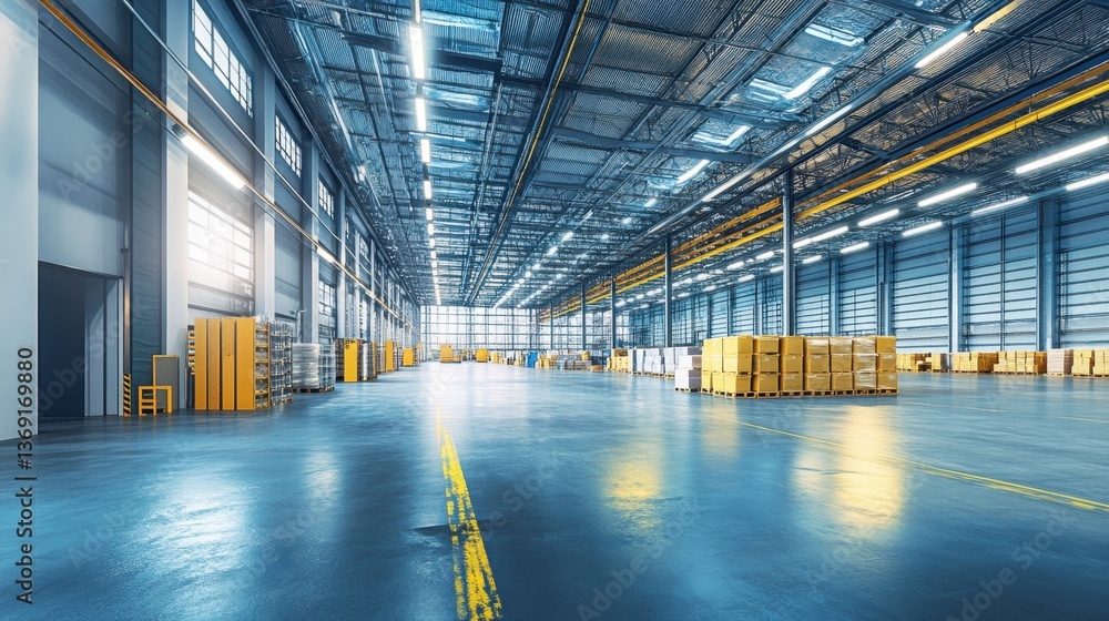 Poster a large warehouse with goods stored systematically for faster logistics operations.